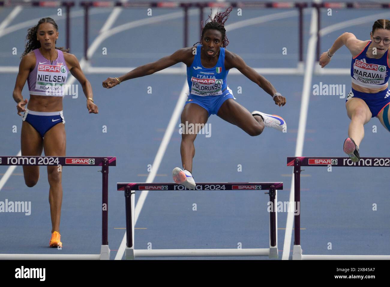 Roma, Italia. 10 giugno 2024. L'italiana Ayomide Folorunso gareggia sui 400 m ostacoli donne durante la 26a edizione dei Campionati europei di atletica leggera di Roma 2024 allo Stadio Olimpico di Roma, Italia - lunedì 10 giugno 2024 - Sport, Atletica (foto di Fabrizio Corradetti/LaPresse) crediti: LaPresse/Alamy Live News Foto Stock