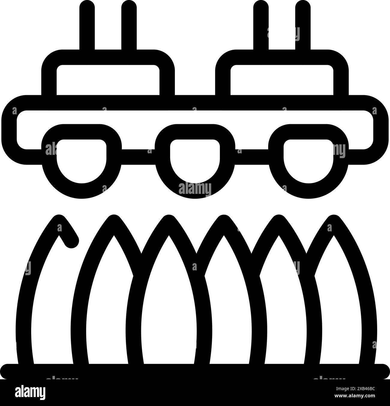 Icona di un sistema automatizzato Smart Farm che esegue la scansione e l'analisi dei raccolti per una crescita ottimale Illustrazione Vettoriale