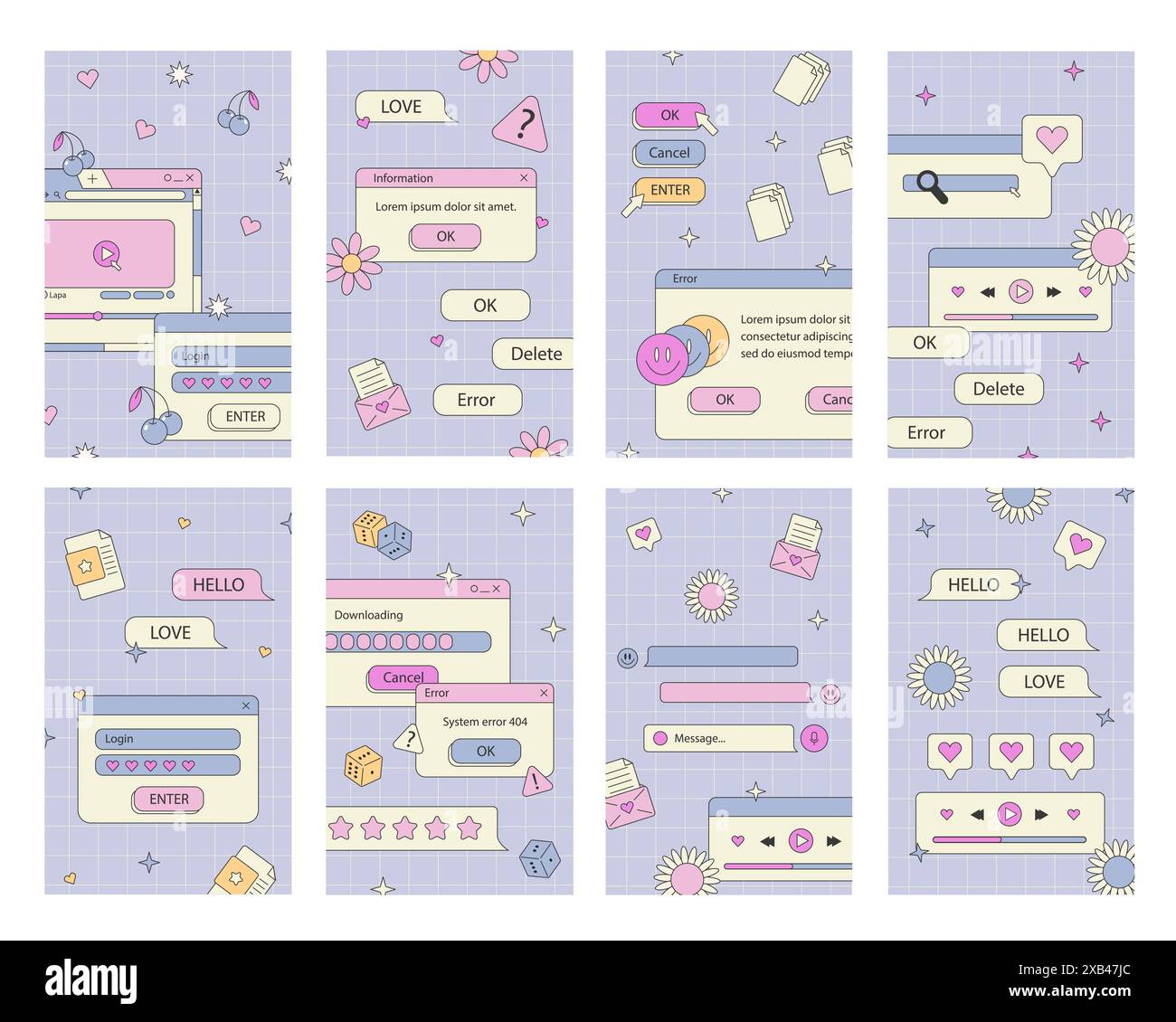 Carino nostalgico 90s retro vaporwave post. Illustrazione Vettoriale