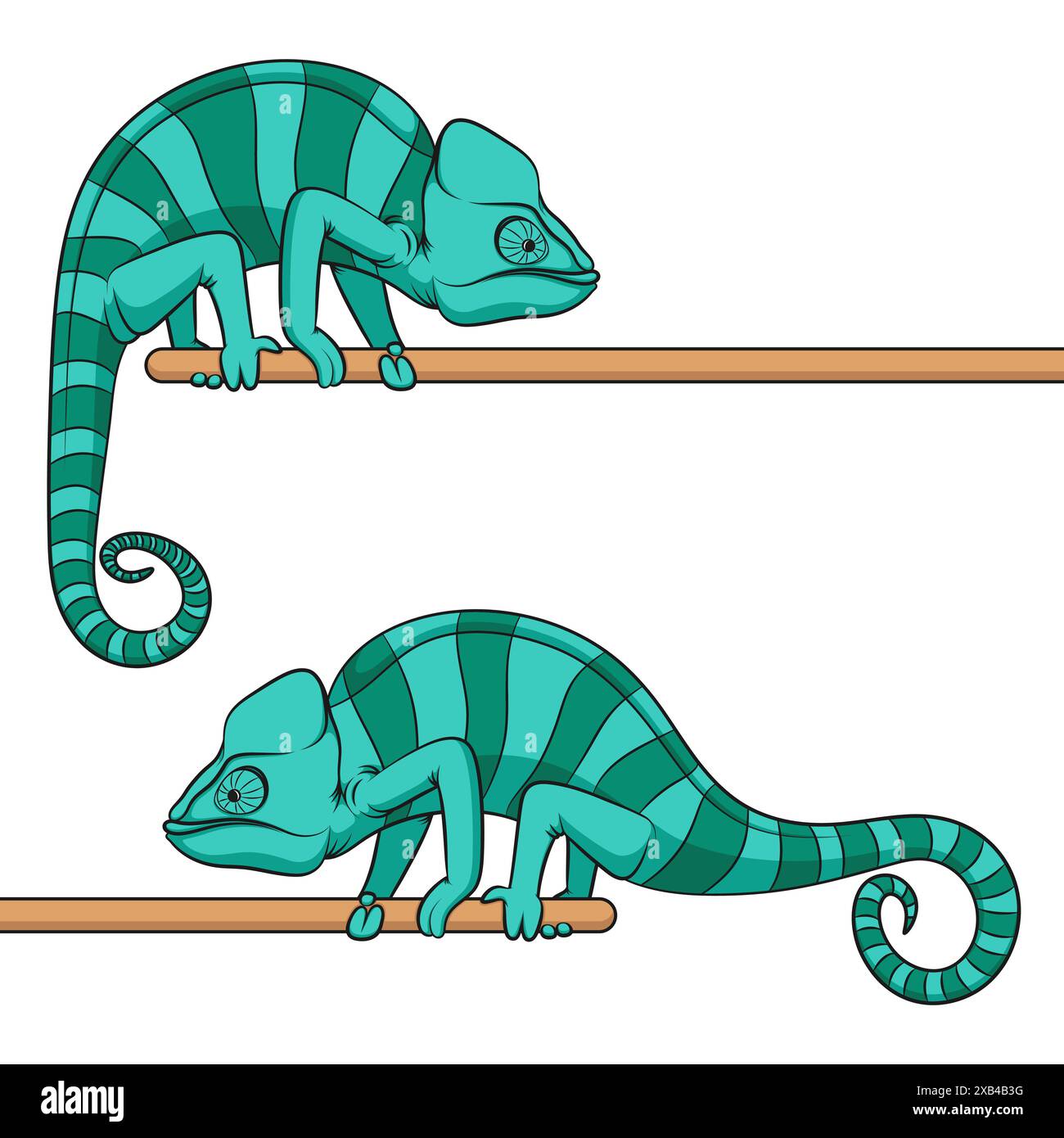 Set di illustrazioni a colori con camaleonte. Oggetto vettoriale isolato su sfondo bianco. Illustrazione Vettoriale