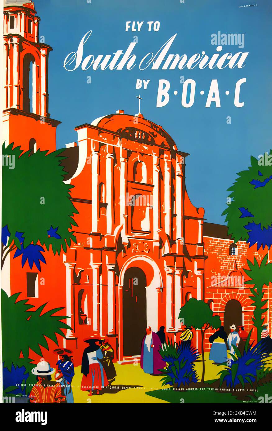 Vola in Sud America con BOAC - poster di viaggio d'epoca Foto Stock