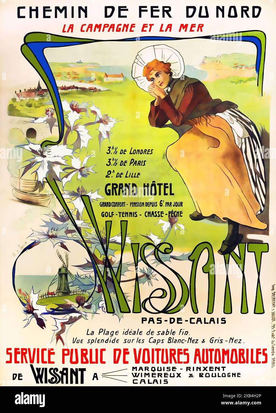 Chemin de Fer du Nord, la campagne et la Mer, Wissant, Pas-de-Calais - poster di viaggio d'epoca Foto Stock