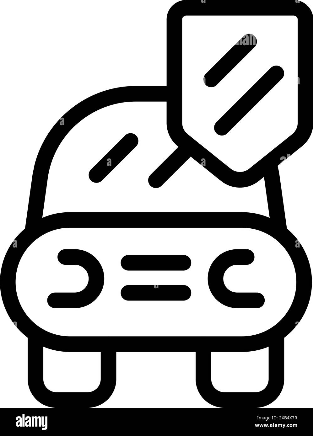 Icona di un'auto con uno scudo che rappresenta la copertura assicurativa per incidenti e danni Illustrazione Vettoriale