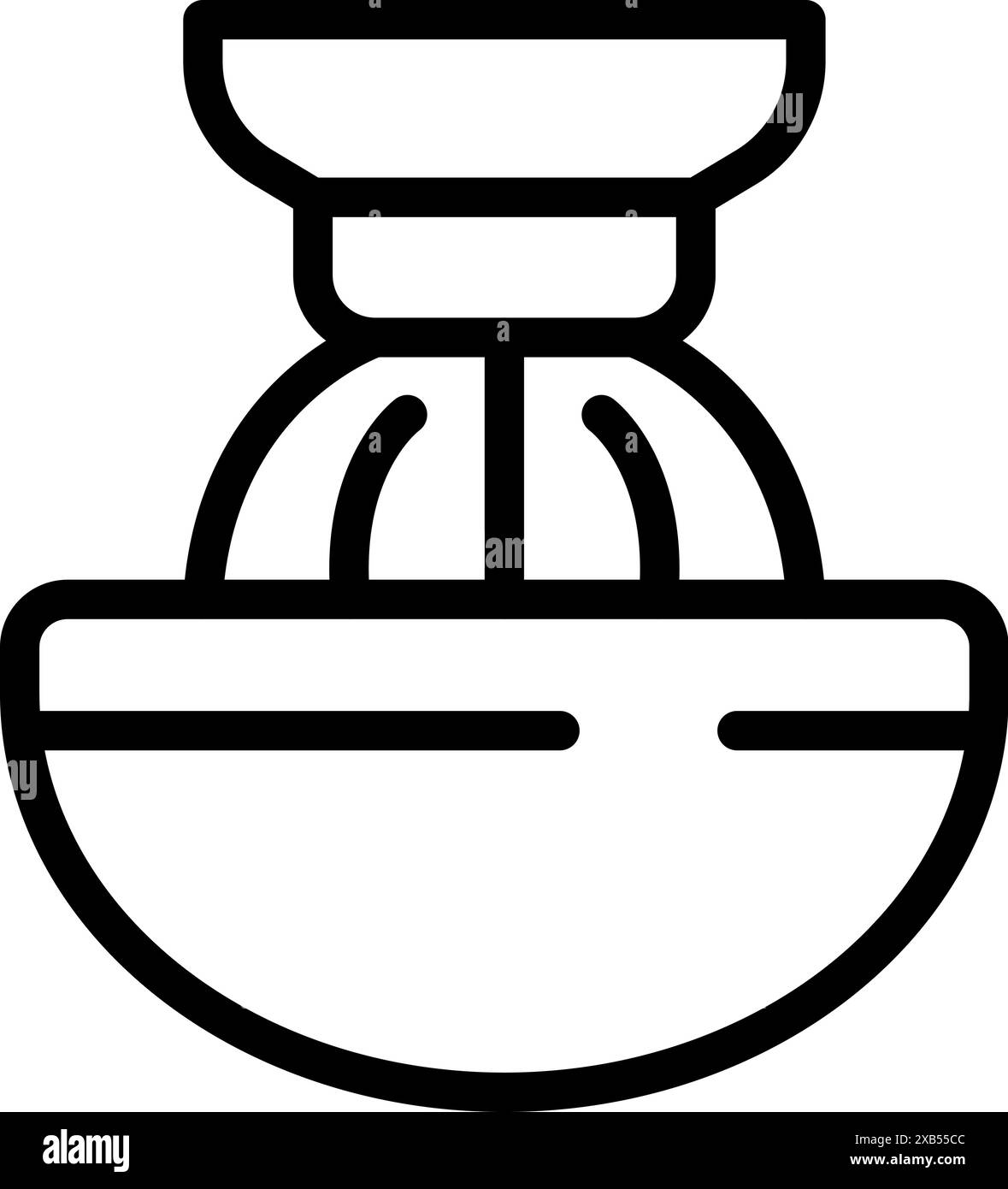 Lo spremiagrumi spinge verso il basso un agrumato dimezzato, producendo succo fresco Illustrazione Vettoriale