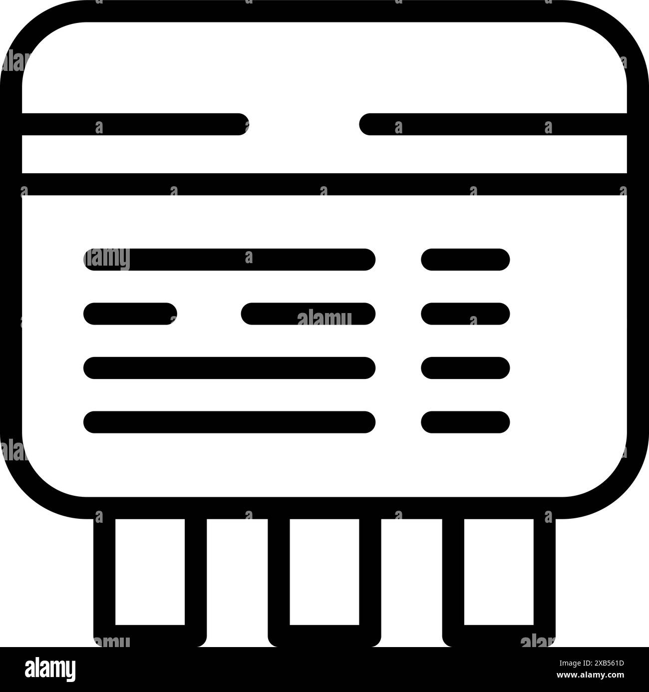 Icona della linea di un dispositivo elettronico con una schermata che mostra le informazioni e tre pulsanti in basso Illustrazione Vettoriale