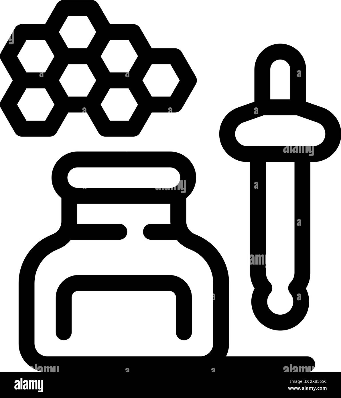 Icona a linea di un barattolo e di un contagocce con favi, che rappresentano cosmetici a base di miele Illustrazione Vettoriale