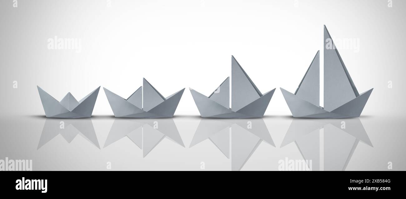 Concetto di sviluppo aziendale e strategia di crescita o innovazione del modello aziendale come metafora motivazionale per crescere il successo, da semplice a complesso Foto Stock