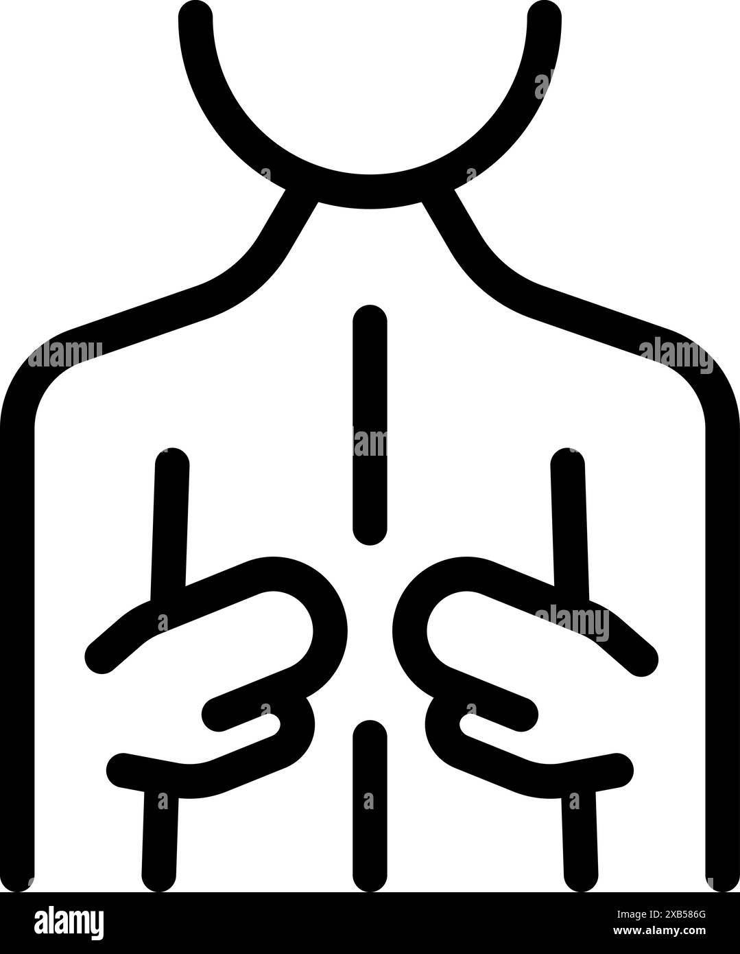 Icona di linea di una figura umana che tiene il petto in dolore, che rappresenta potenzialmente un attacco di cuore o un'altra emergenza medica Illustrazione Vettoriale