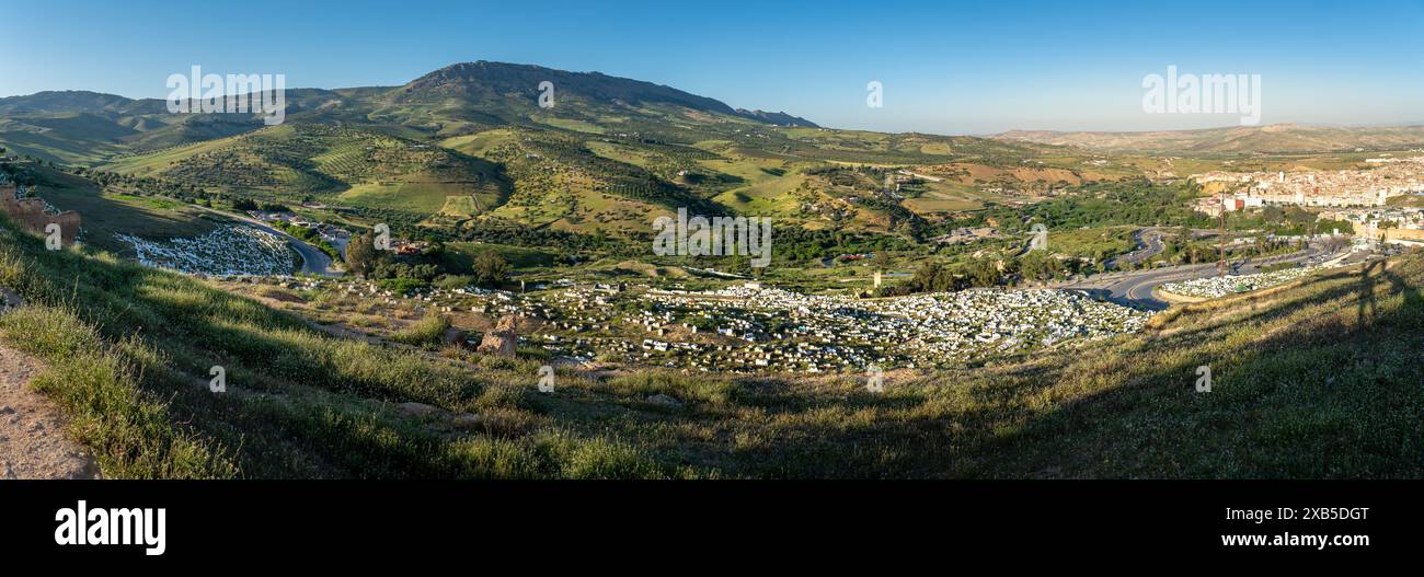 Vista panoramica del cimitero Bab Guissa a Fez, Marocco Foto Stock
