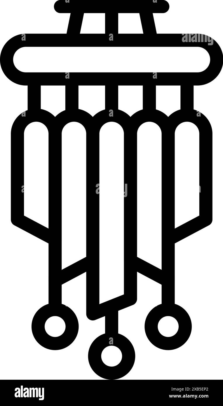 Mobile sospeso in stile icona linea con cinque ornamenti per la decorazione Illustrazione Vettoriale