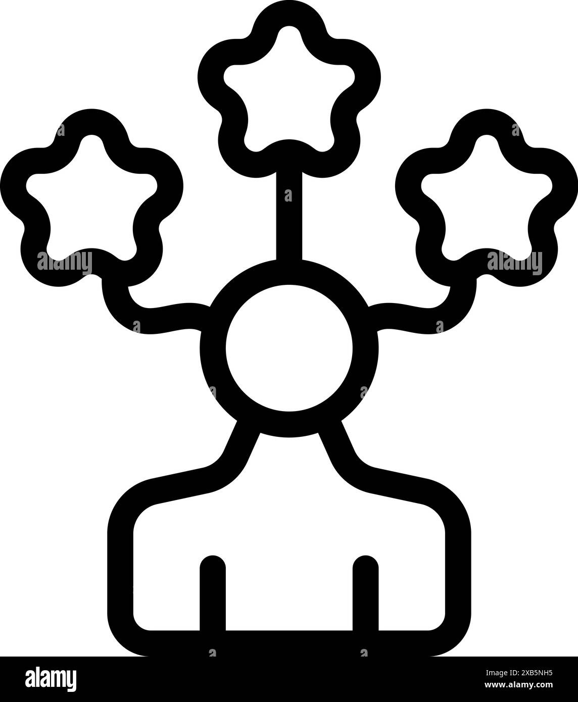 Icona della linea di un uomo d'affari che crea connessioni con tre stelle che simboleggiano una strategia aziendale di successo Illustrazione Vettoriale