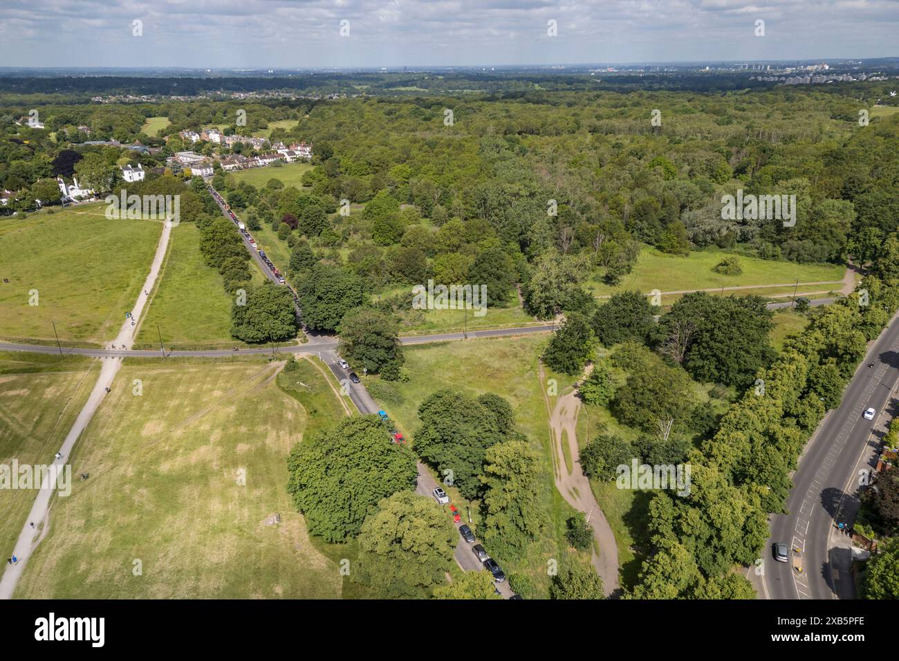 Veduta aerea di Wimbledon Common & Putney Common, Wimbledon, SW19, Londra, Regno Unito. Foto Stock