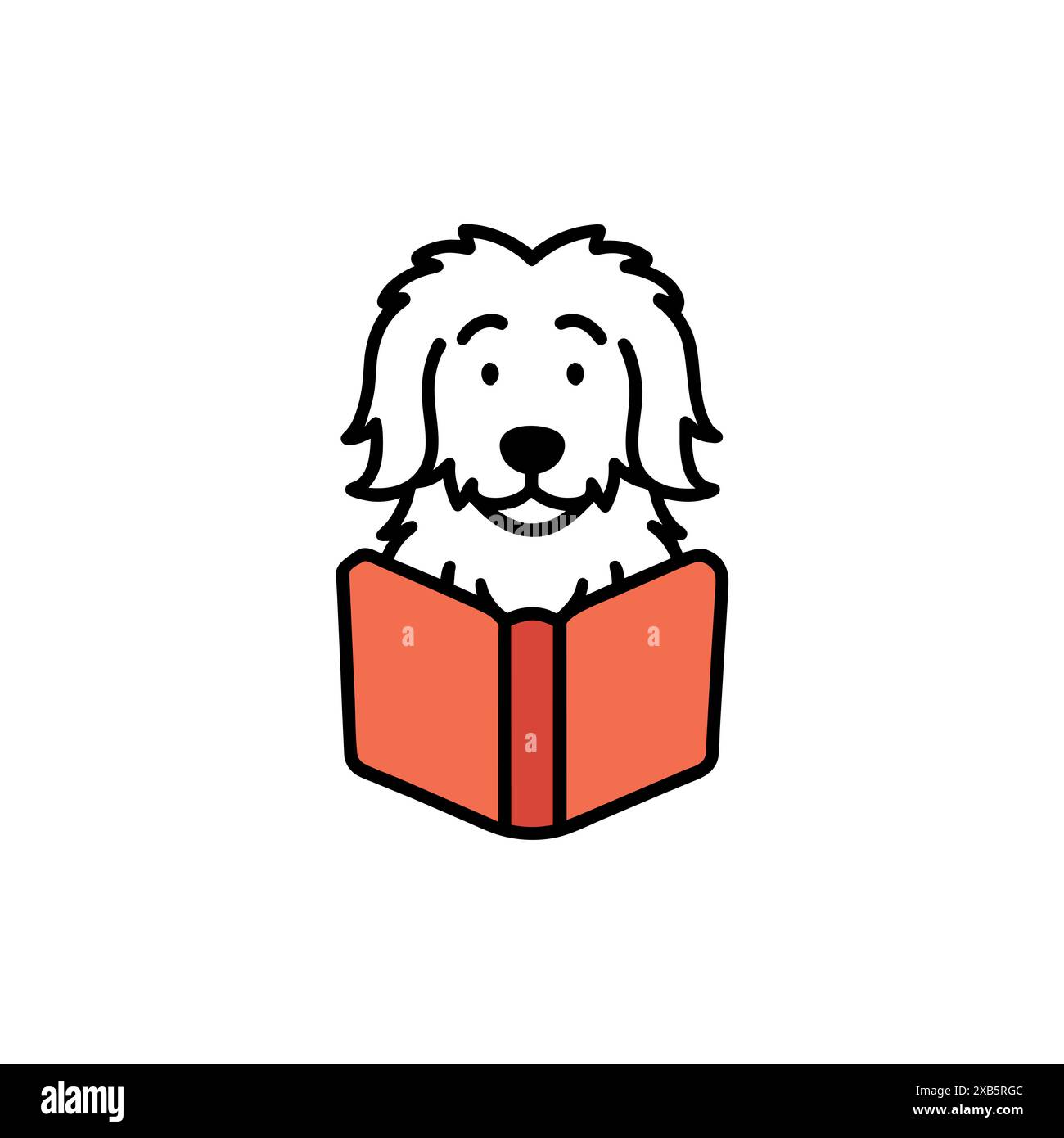 Illustrazione vettoriale dell'icona di lettura del cane Bergamasco. Immagine generata DALL'IA. Clipart icona di deisgn del cartone animato Illustrazione Vettoriale