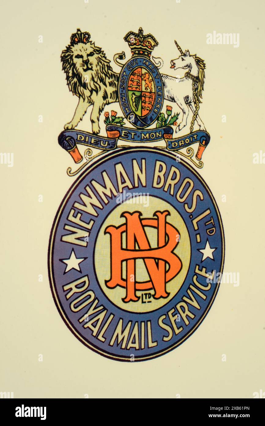 Un logo vintage in stile stemma per il servizio postale reale dei Newman Brothers a Nelson, nuova Zelanda Foto Stock