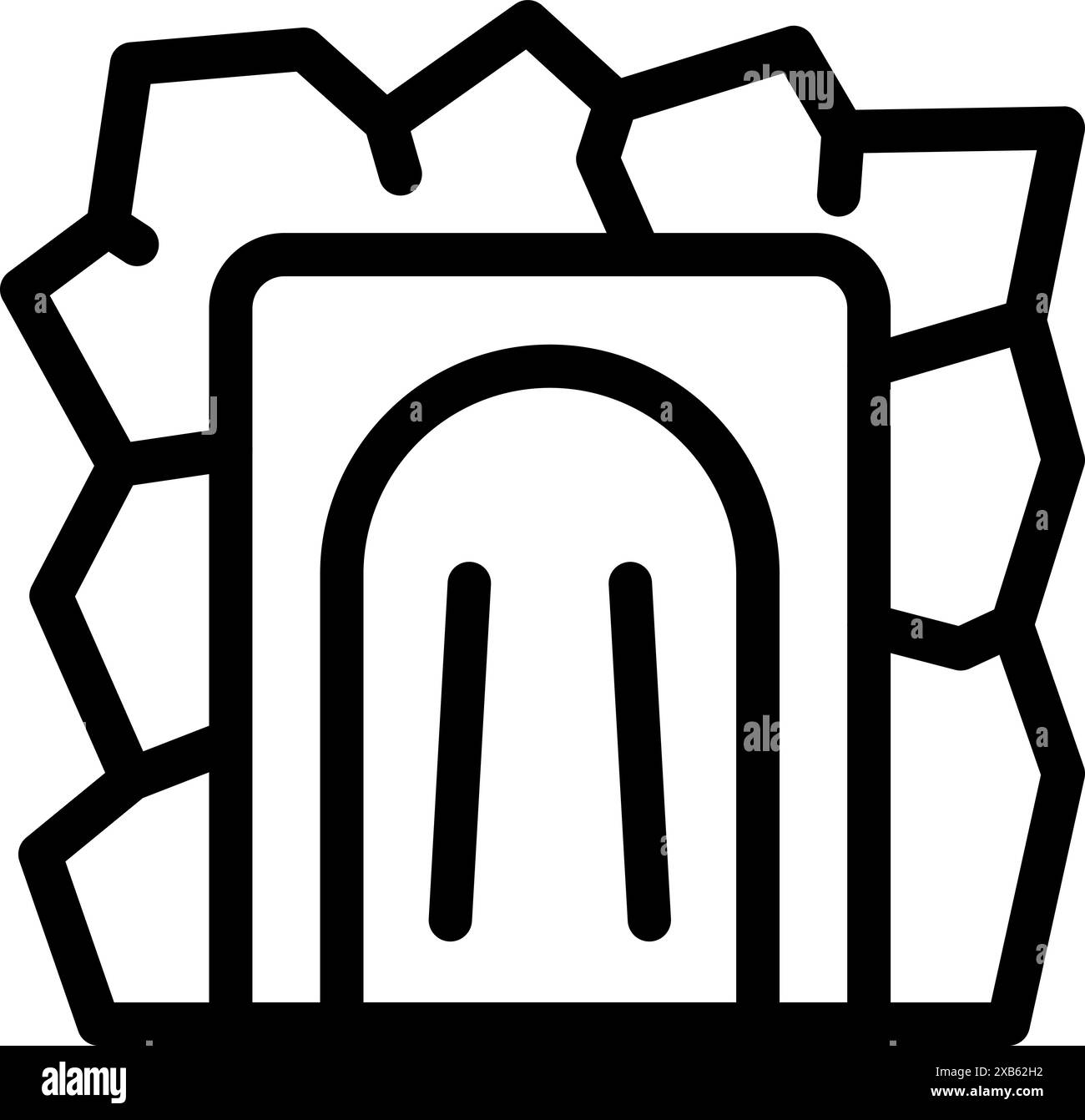 La vecchia porta in legno con strisce metalliche conduce ad un antico edificio perduto nelle rocce di pietra Illustrazione Vettoriale