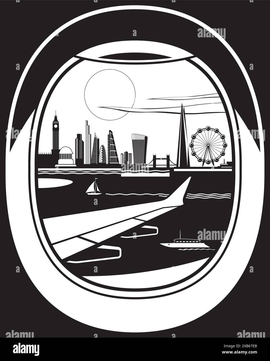 Vista dall'aereo passeggeri a Londra - illustrazione vettoriale Illustrazione Vettoriale