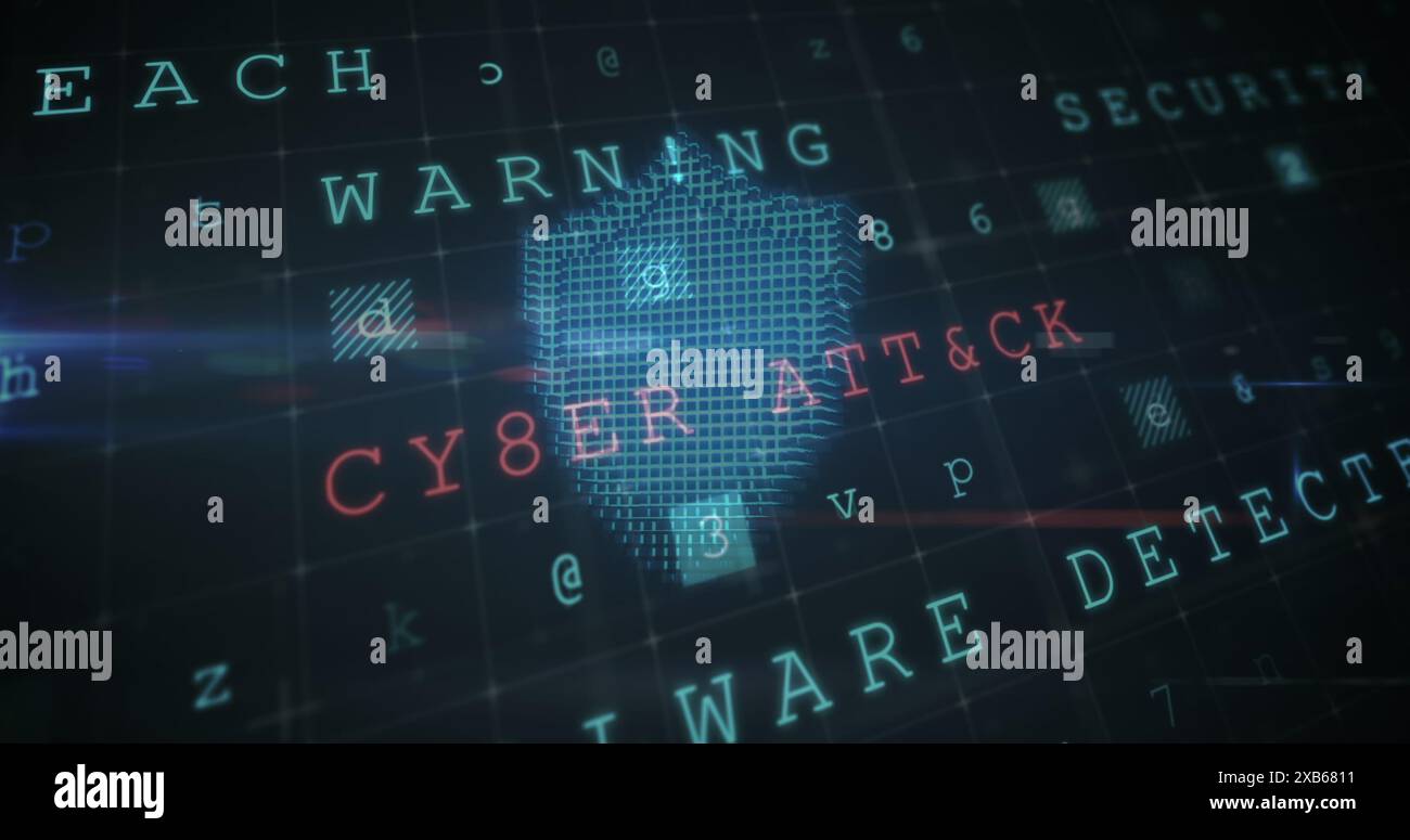 Rappresentazione digitale della minaccia alla cybersicurezza con le parole CYBER ATTACK evidenziate Foto Stock