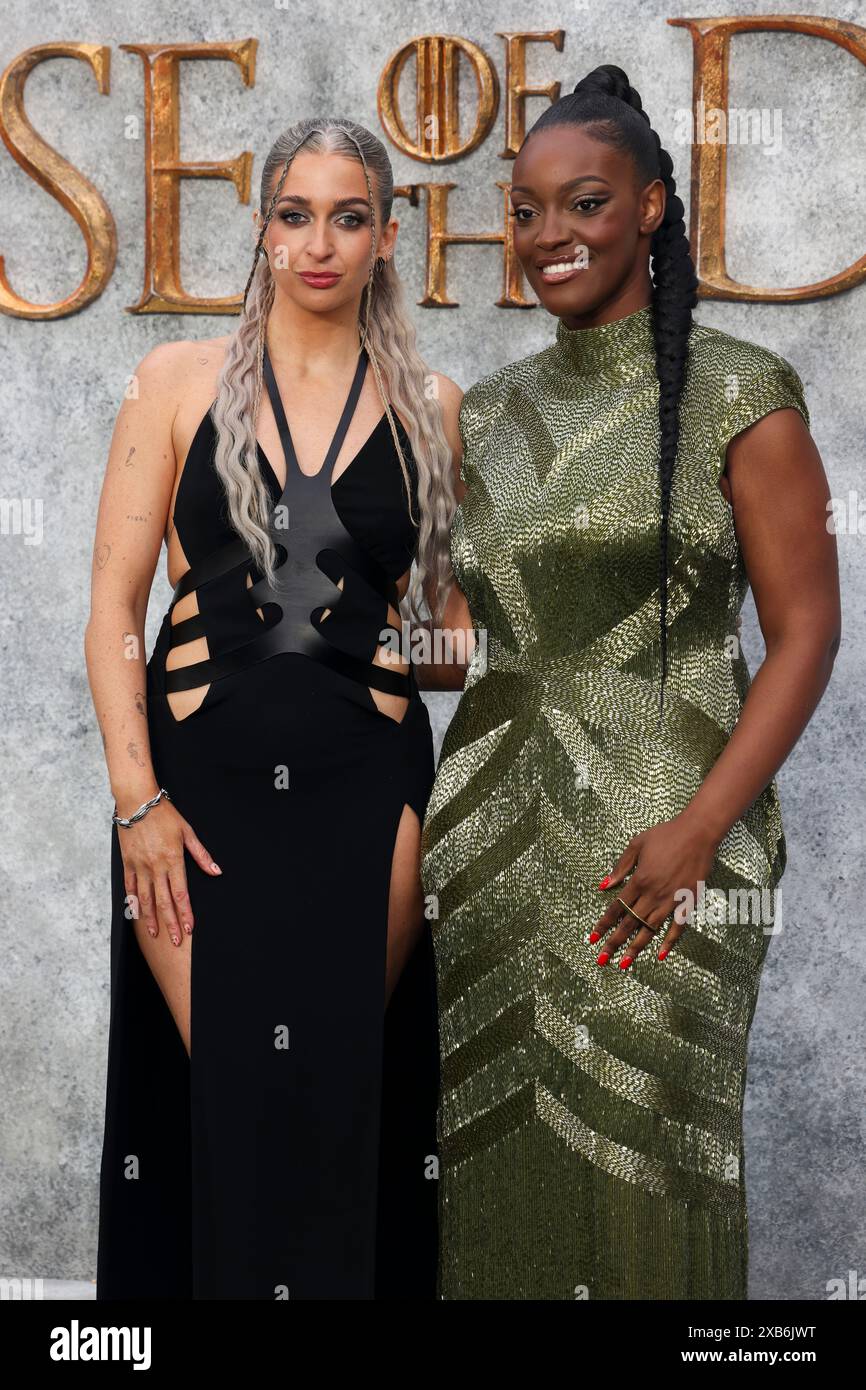 Londra, Regno Unito. 10 giugno 2024. Harriet Rose e Coco Sarel partecipano alla House of the Dragon: Stagione 2 prima inglese all'Odeon Luxe di Leicester Square, Londra. Credito: SOPA Images Limited/Alamy Live News Foto Stock