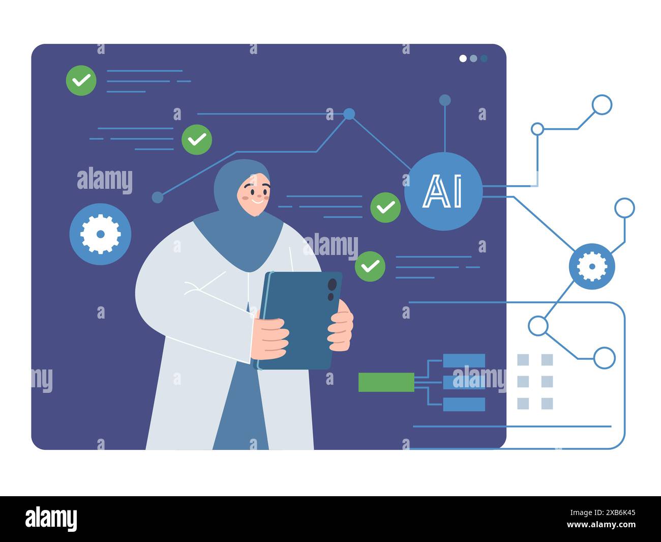 La scienziata DELL'INTELLIGENZA artificiale fa ricerche per la donna della scienza della tecnologia dell'intelligenza artificiale Illustrazione Vettoriale