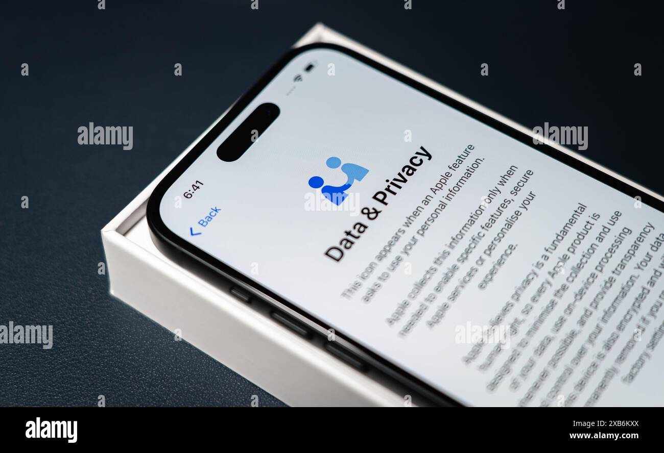Gli iPhone Apple dispongono di un sistema di crittografia integrato tramite Secure enclave, che protegge i dati e la privacy degli utenti. Foto Stock