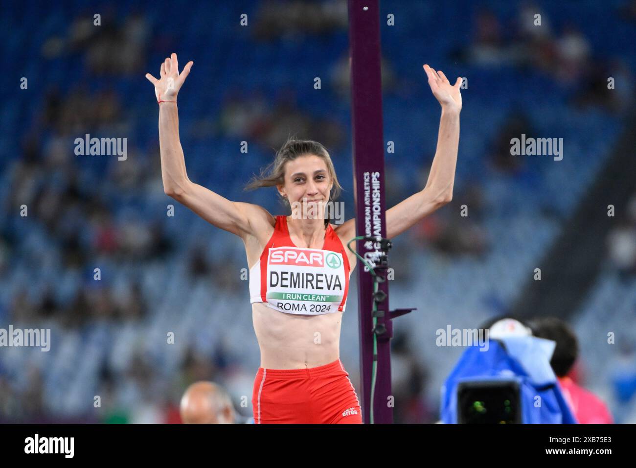 Roma, Italia. 9 giugno 2024. Demireva Mirela nella finale di salto in alto femminile durante la terza giornata dell'European Athletics 09 giugno 2024 allo Stadio Olimpico di Roma crediti: Independent Photo Agency/Alamy Live News Foto Stock