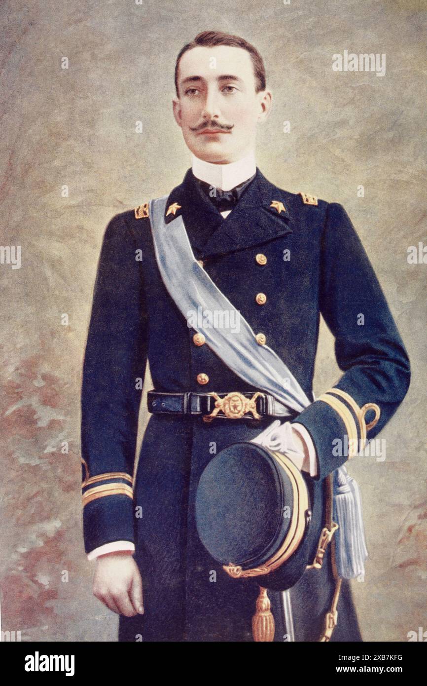 Prinz Luigi Amedeo von Savoyen-Aosta, Herzog der Abruzzen. Vollständiger nome: Luigi Amedeo Giuseppe Maria Ferdinando Francesco di Savoia-Aosta. 1873 bis 1933. Italienischer Prinz, Bergsteiger, Entdecker und Admiral der italienischen Marine während des ersten Weltkriegs., digital restaurierte Reproduktion von einer Vorlage aus dem 19. Jahrhundert, data record non dichiarata Foto Stock