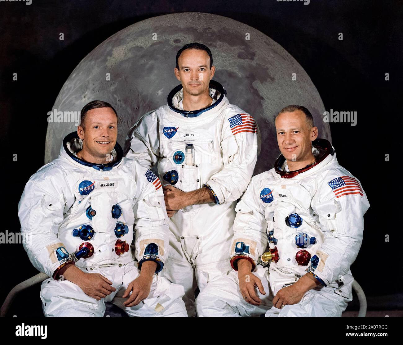 I membri dell'equipaggio principale dell'Apollo 11 (da sinistra a destra) Neil A. Armstrong, comandante; Michael Collins, pilota del modulo di comando; e Edwin E. Aldrin, Jr., pilota del modulo lunare. Fotografato nel maggio 1969 prima che ci fosse una missione di sbarco lunare riuscita nel dicembre 1969. Foto Stock