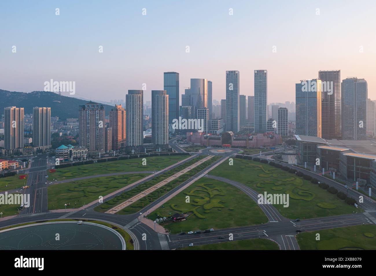 Vista aerea del Parco Xinghai, Dalian, provincia di Liaoning, Cina Foto Stock