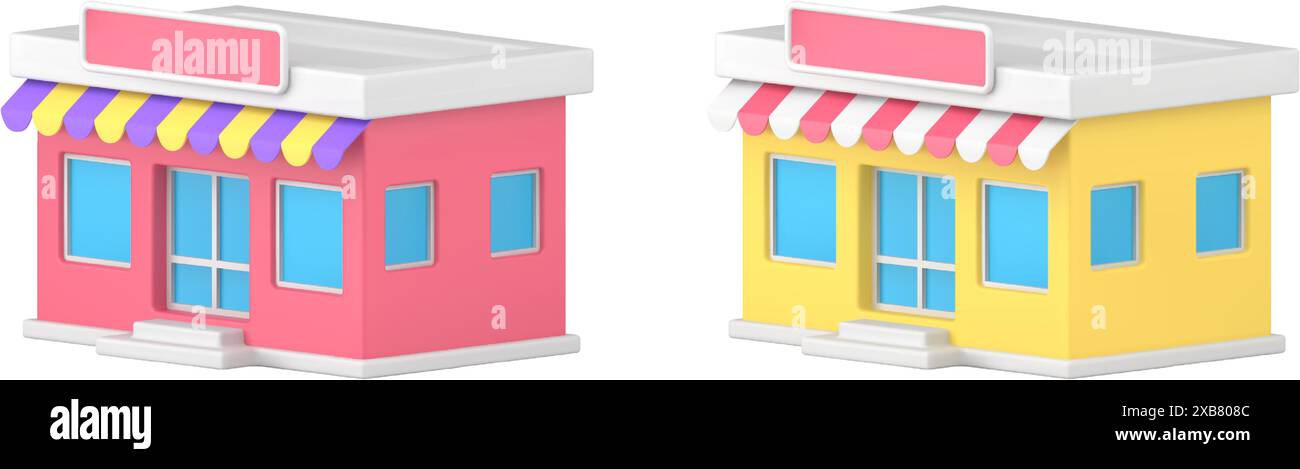 Fai acquisti nei negozi locali vetrina vetrina mercato commerciale esterno Acquista icona 3d illustrazione vettoriale realistica. Costruzione di un supermercato commerciale Illustrazione Vettoriale