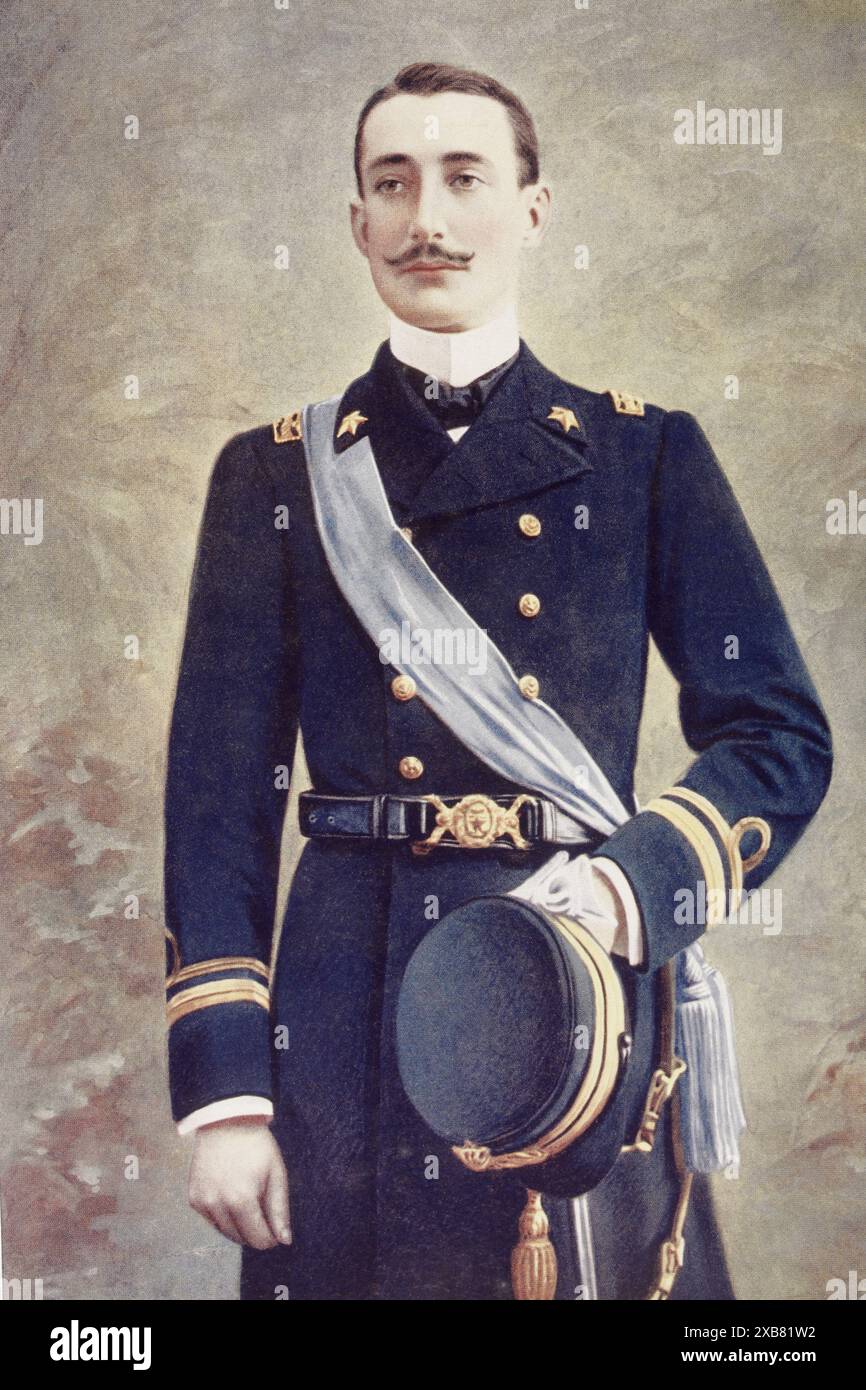 Prinz Luigi Amedeo von Savoyen-Aosta, Herzog der Abruzzen. Vollständiger nome: Luigi Amedeo Giuseppe Maria Ferdinando Francesco di Savoia-Aosta. 1873 bis 1933. Italienischer Prinz, Bergsteiger, Entdecker und Admiral der italienischen Marine während des ersten Weltkriegs., digital restaurierte Reproduktion von einer Vorlage aus dem 19. Jahrhundert, data record non dichiarata Foto Stock