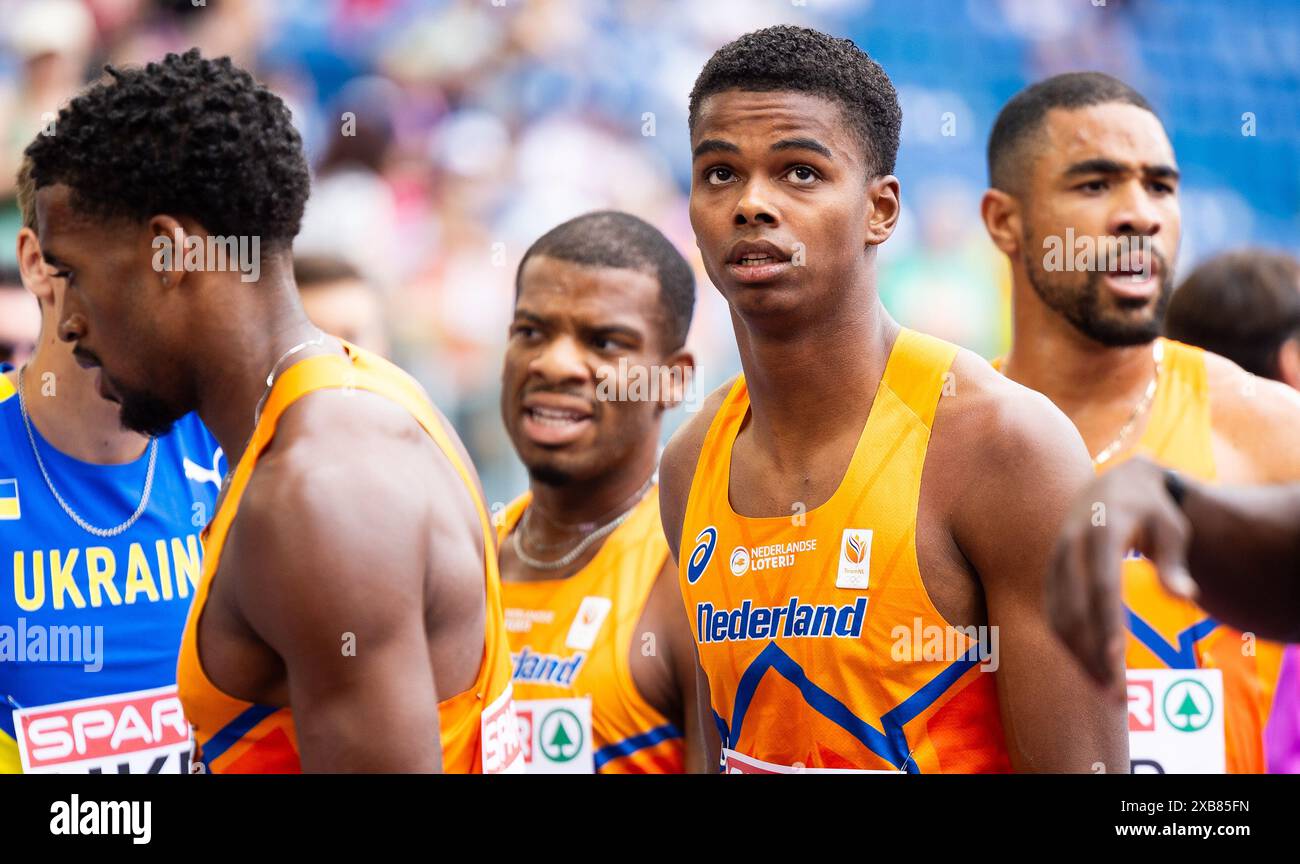 ROMA - Ramsey Angela, Isaya Klein Ikkink, Terrence Agard e Isayah Boers in azione nella staffetta maschile 4x400 m nella quinta giornata dei Campionati europei di atletica leggera. ANP IRIS VAN DEN BROEK Foto Stock
