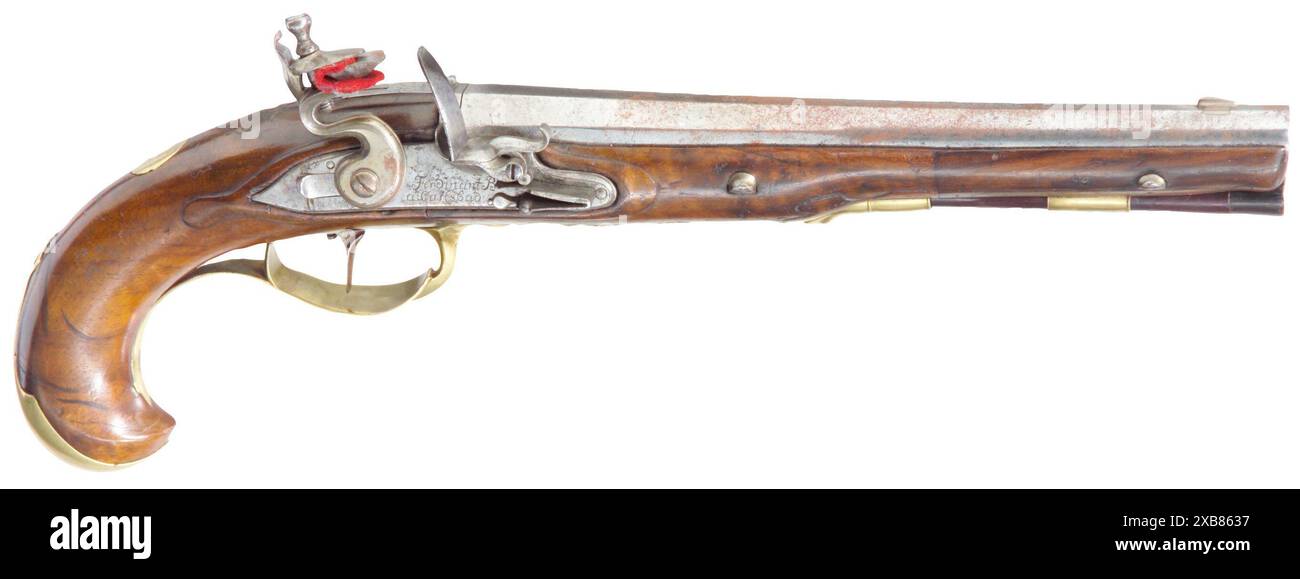 Armi di piccolo calibro, pistole, pistole a pietra focaia, calibro 13 mm, Ferdinand Breitenfelder, Carlsbad, Boemia, circa 1780, IMMOBILE Foto Stock