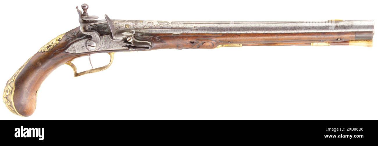 Armi leggere, pistole, pistole a pietra focaia, calibro 13 mm, S. Hauschka, Wolfenbüttel / Brunswig, circa 1730 / 1740, IMMOBILE Foto Stock