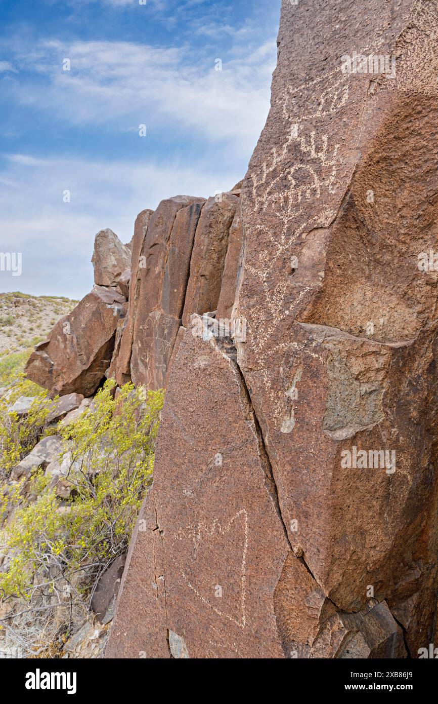 Jornada Mogollon arte rupestre a tre fiumi Petroglyph Sito, Nuovo Messico, STATI UNITI D'AMERICA Foto Stock