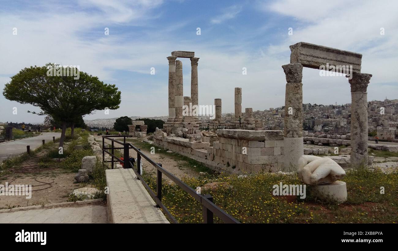 Un'antica città con rovine e vegetazione Foto Stock