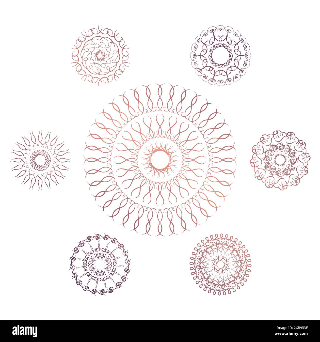 Set di sette elementi geometrici circolari. Monogramma vettoriale su sfondo bianco. Illustrazione vettoriale Illustrazione Vettoriale