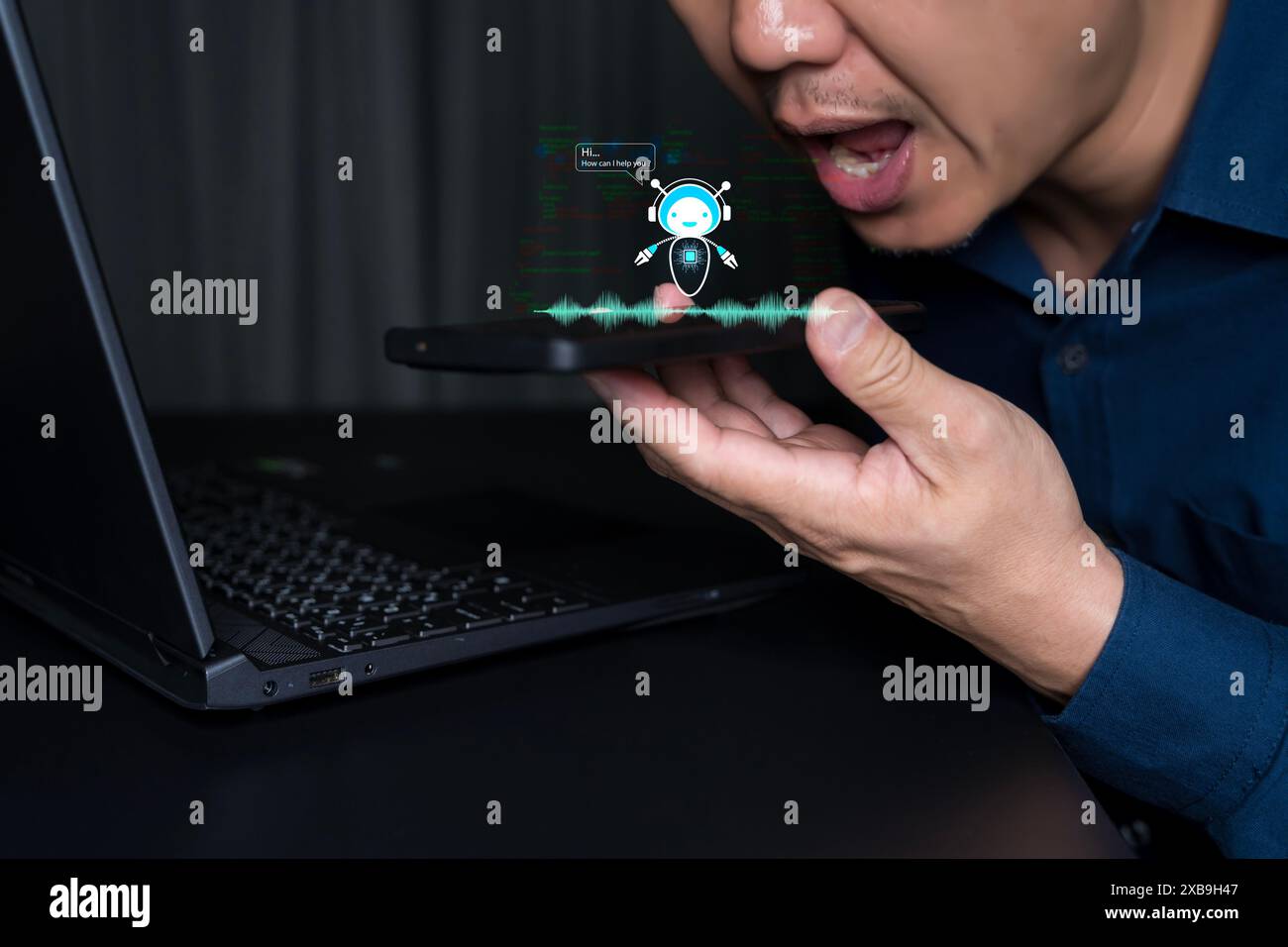 Conversazione di chatbot ai tecnologia di intelligenza artificiale online customer service.chatbot digitale, applicazione robot, OpenAI generate. tec. Futuristico Foto Stock