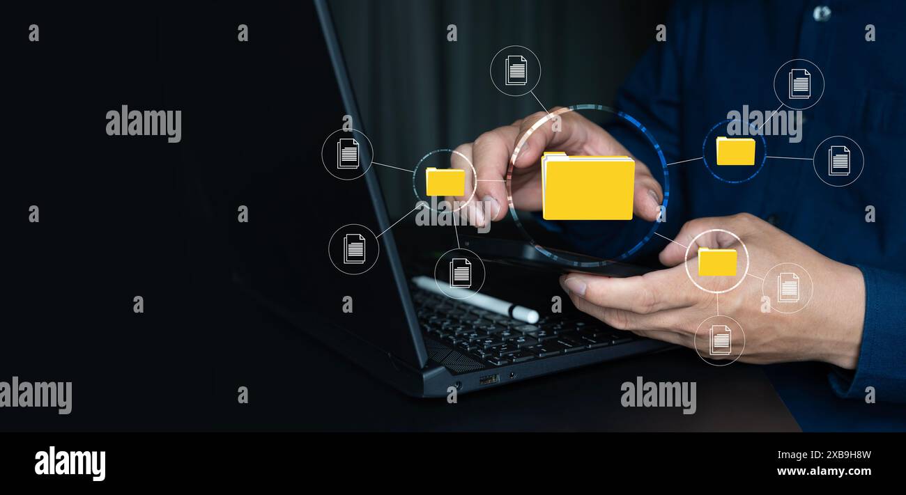 Documenti elettronici, sistema di gestione dei documenti e automazione dei processi. Ricerca e gestione di file database di documenti online, gestione documenti Foto Stock