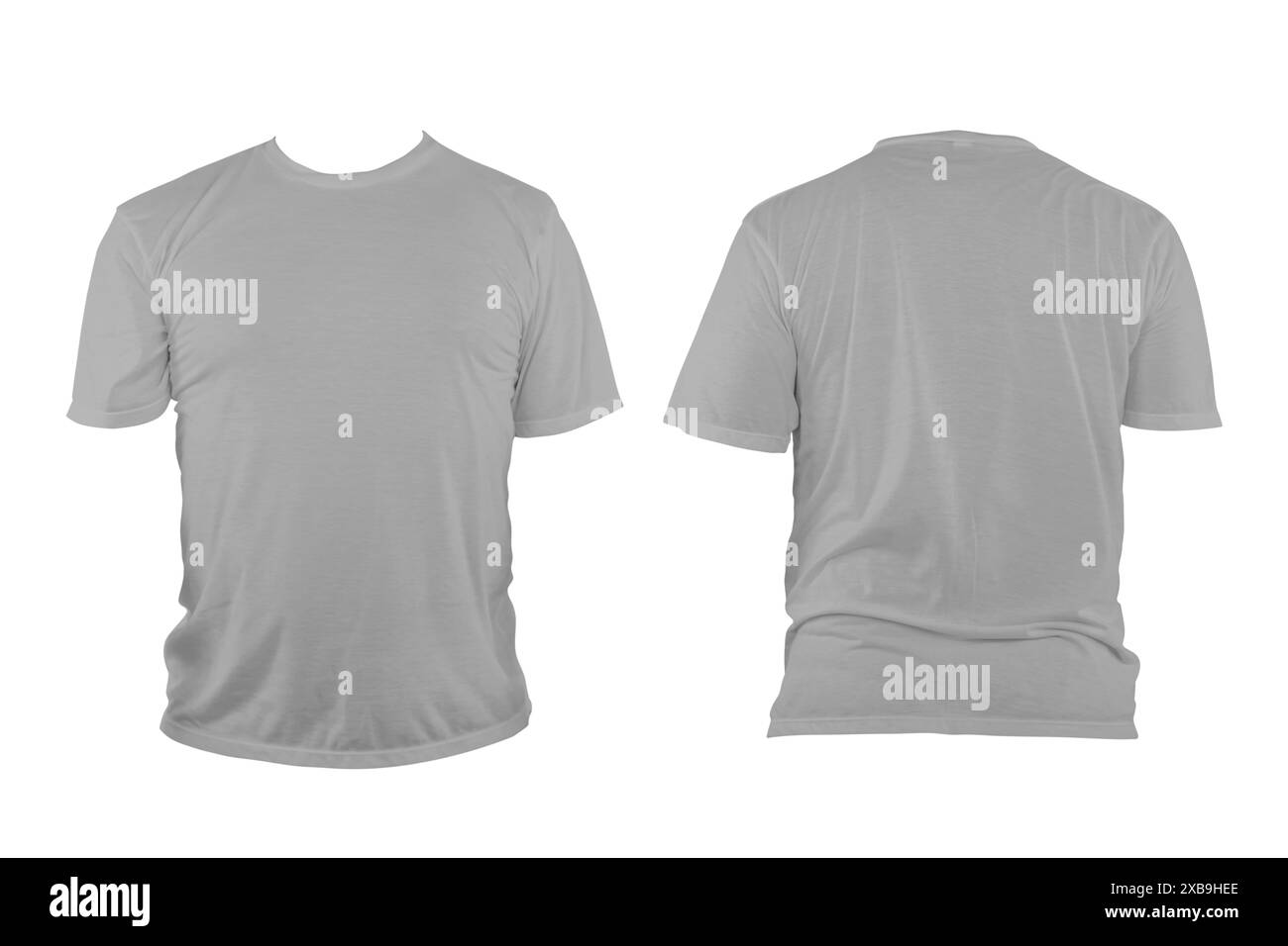 T-shirt grigia con collo rotondo, collarless e maniche. La maglietta era sbottonata e non aveva alcun design o messaggio. Tracciato di ritaglio. Foto Stock