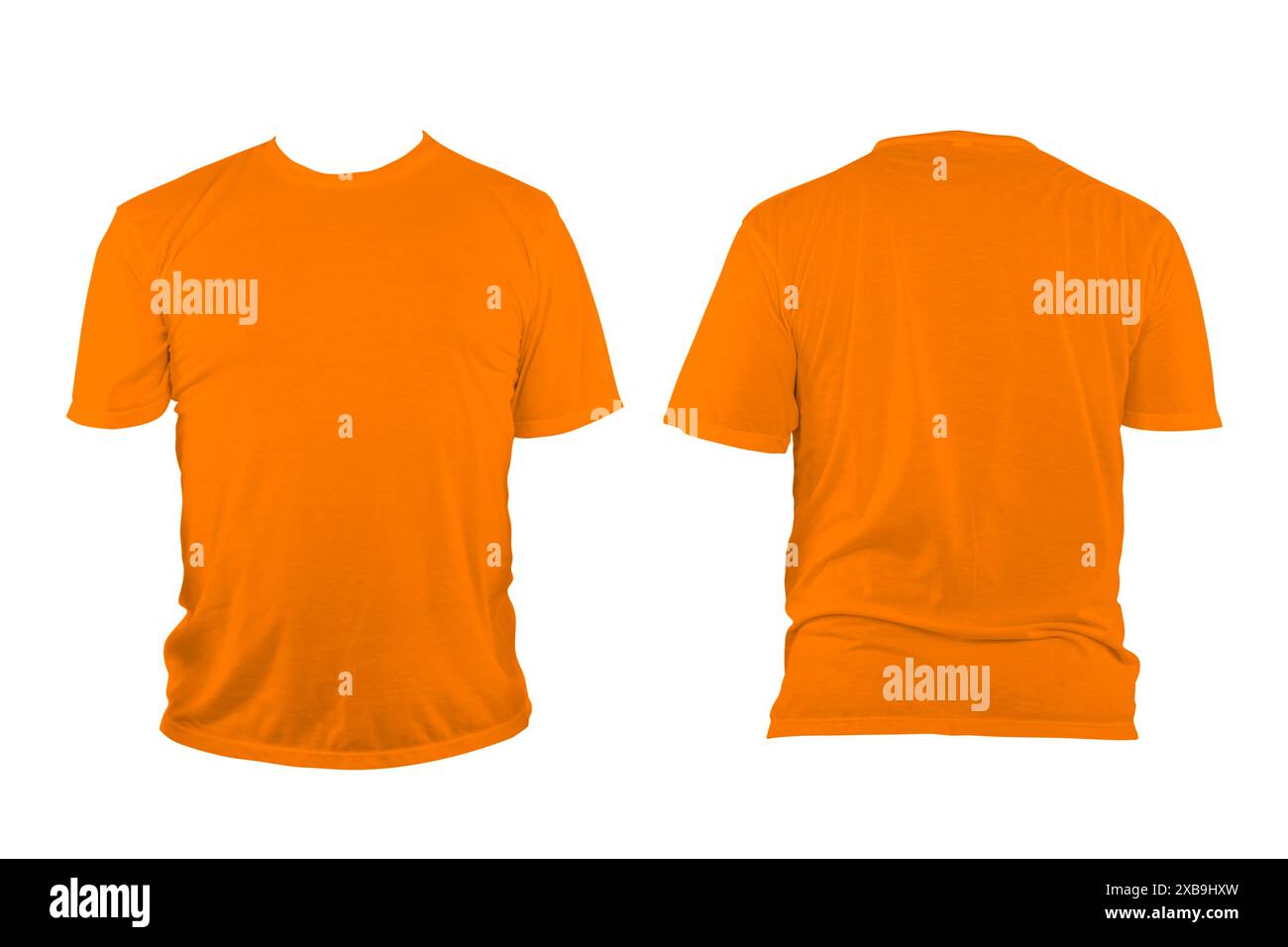 T-shirt arancione con collo rotondo, collarless e maniche. La maglietta era sbottonata e non aveva alcun design o messaggio. Tracciato di ritaglio. Foto Stock