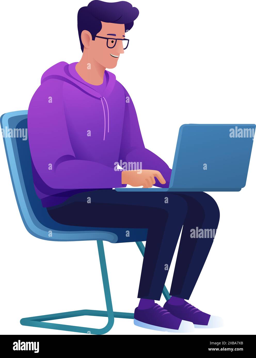 Uomo che utilizza notebook Cartoon Illustration Illustrazione Vettoriale