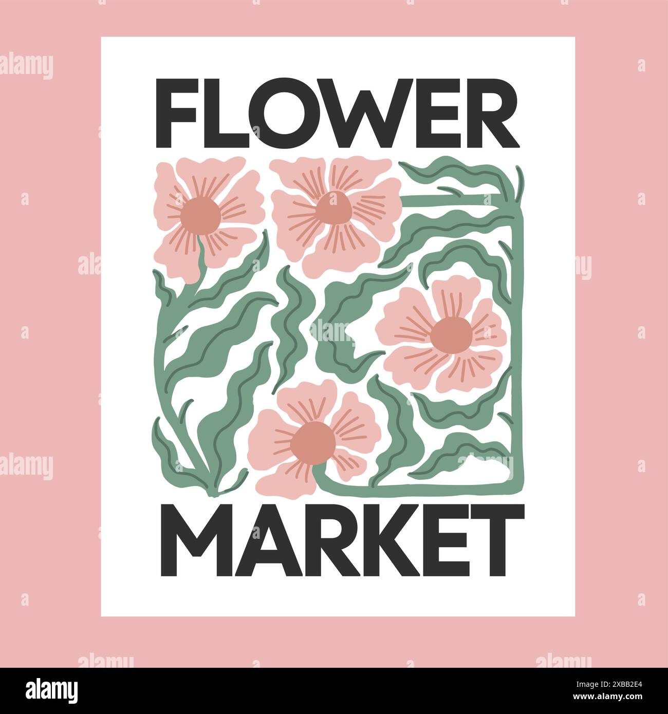 Poster colorato con decorazioni floreali per il mercato Illustrazione Vettoriale