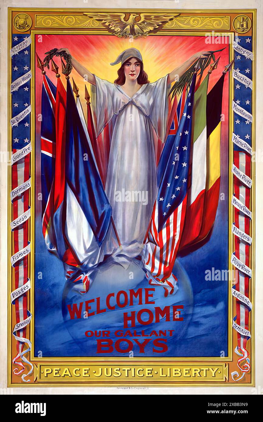 Benvenuto a casa i nostri Gallant Boys c. 1919. - Poster patriottico prima guerra mondiale Foto Stock