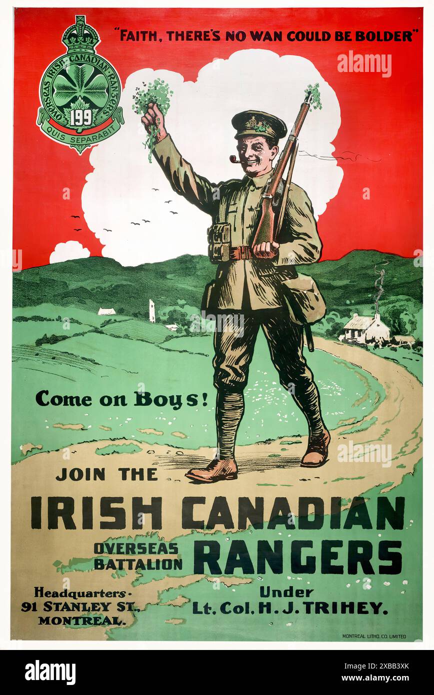 Dai ragazzi! Unisciti al bataglione d'oltremare dei Canadian Rangers, c. 1915. - Poster patriottico prima guerra mondiale Foto Stock