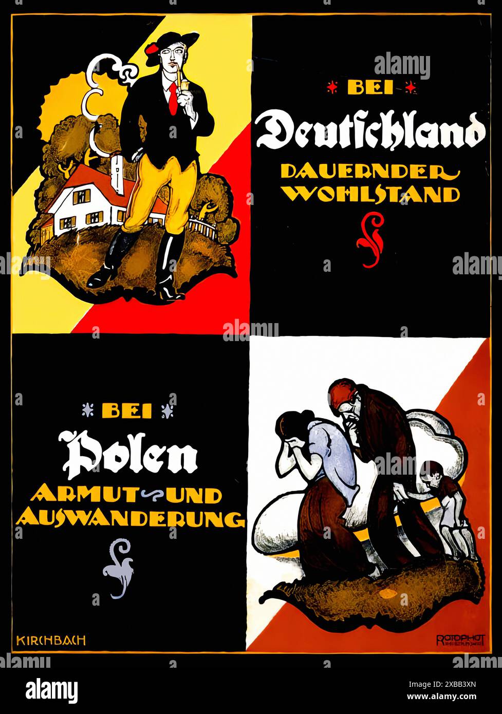 BEI Deutschland dauernder Wohlstand BEI Polen Armut und Auswanderung c. 1918. - Poster patriottico prima guerra mondiale Foto Stock