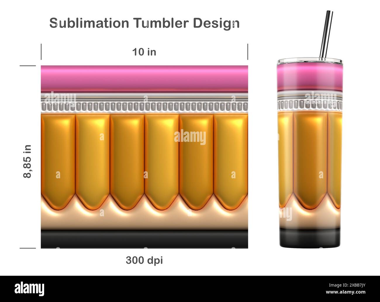 Disegno a matita per insegnanti. Ritorno al concetto di scuola. Stile bolla gonfiato in 3D. Design a sublimazione per bicchiere magro da 20 once. Foto Stock