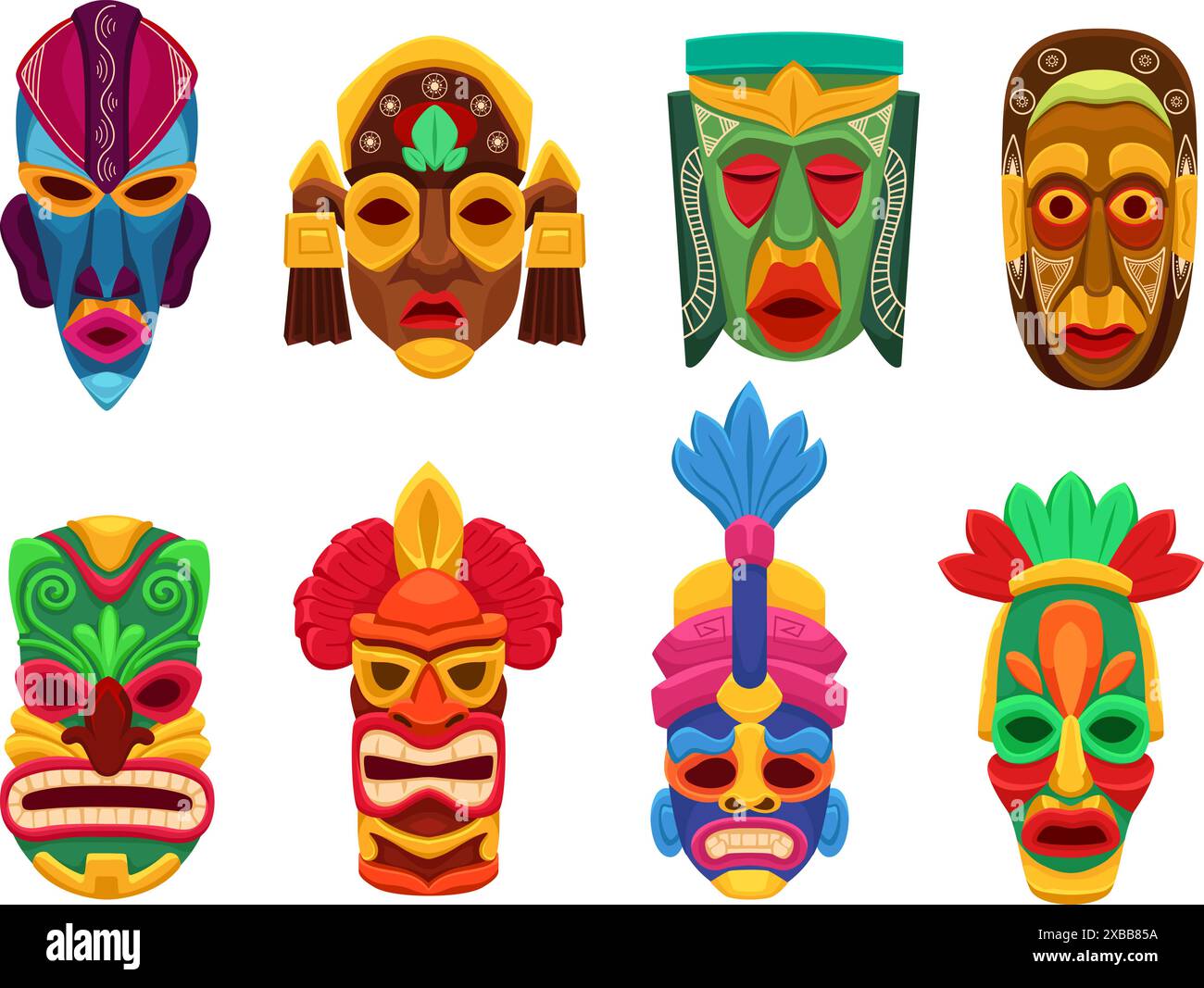 Maschere rituali tribali. Mascherina totem tradizionale etnica volti, tribù azteca messicana africana religione idolo spirituale faccia indigena carnevale afro, ingegnoso illustrazione vettoriale di totem maschera etnica Illustrazione Vettoriale