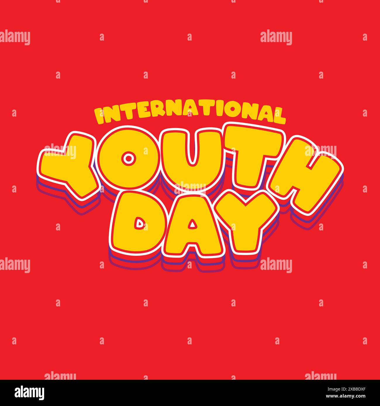 Disegno calligrafico della giornata della gioventù su sfondo blu. Bellissimo biglietto d'auguri disegnato a mano per celebrare la giornata Internazionale della Gioventù il 12 agosto. Illustrazione Vettoriale