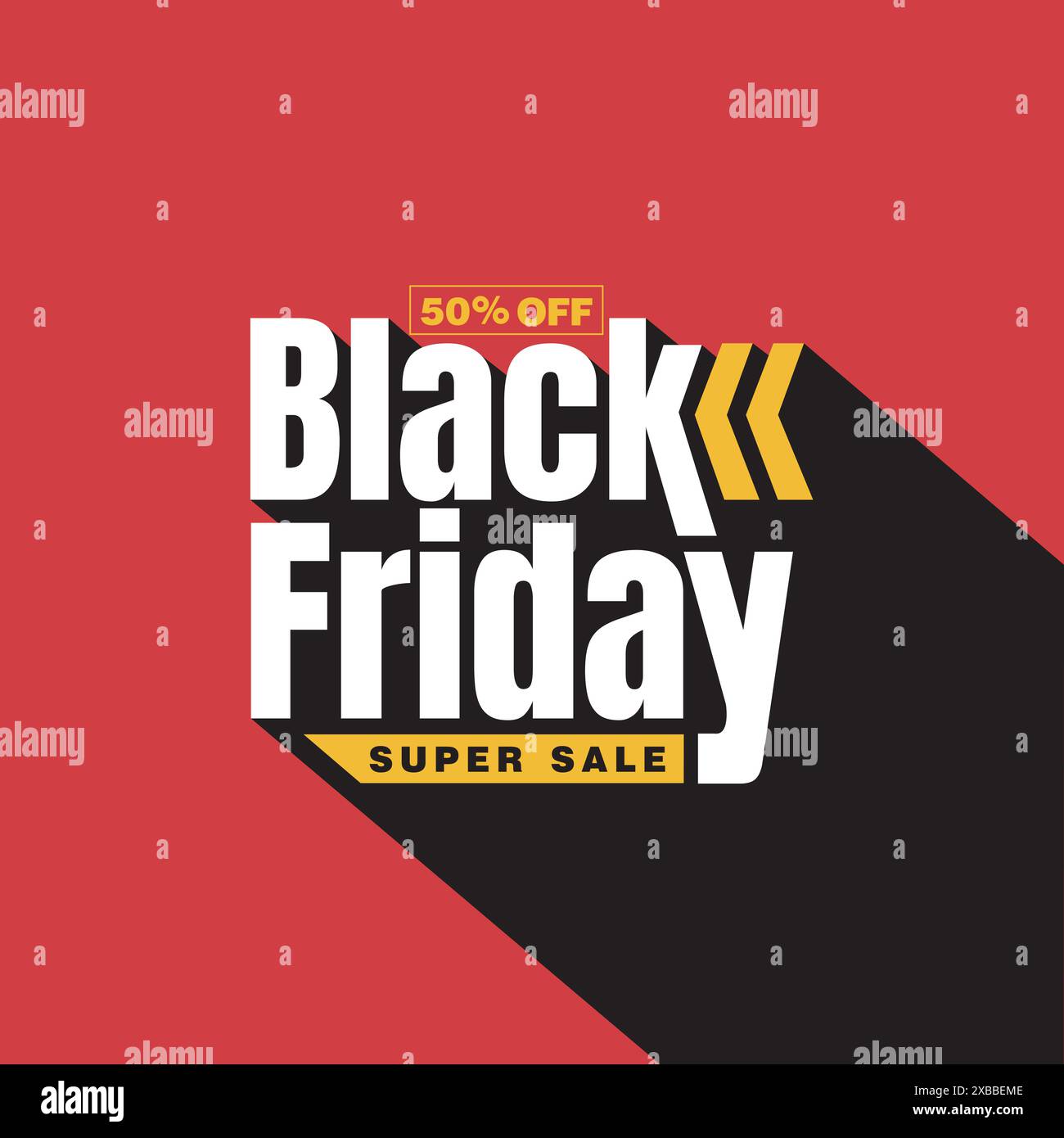 Design del modello di vendita Black friday. Sconto del 50% su cartellino, adesivo, badge. Banner tipografico moderno Black friday, poster, volantino su sfondo rosso Illustrazione Vettoriale