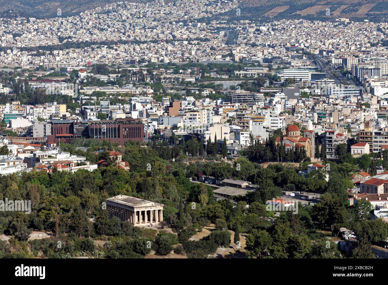 Tempio di Efesto, dio del blacksmithing, Teseo, vista dall'Areopago, Atene, Grecia Foto Stock